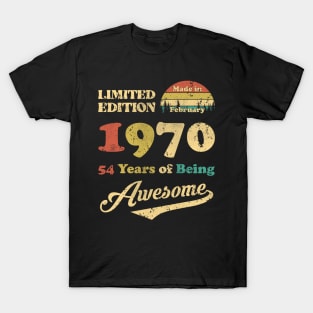 Made In February 1970 54 Years Of Being Awesome Vintage 54th Birthday T-Shirt